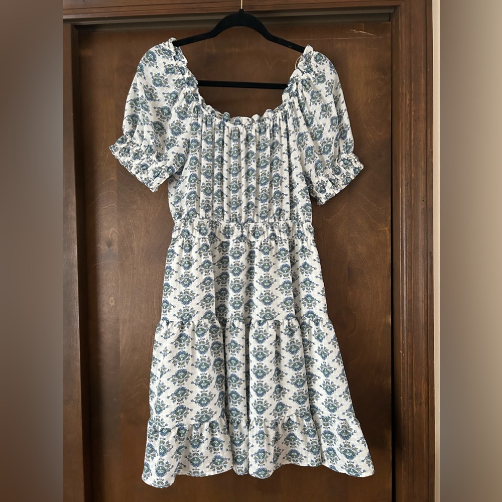 Ivory and Blue Floral Dress